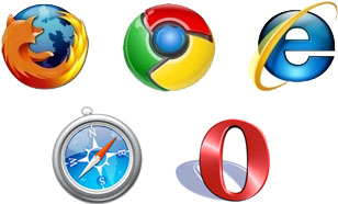Logos of the Five major browsers