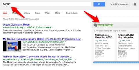 Search terms match related notes
