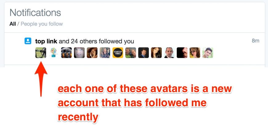 screenshot showing new Twitter followers