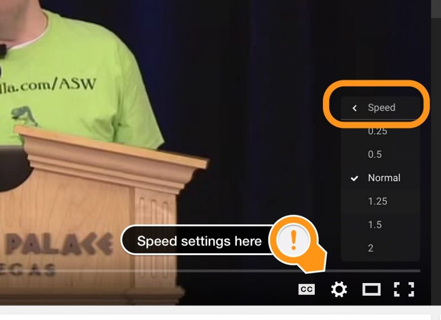 screenshot showing where to access speed playback settings in Youtube