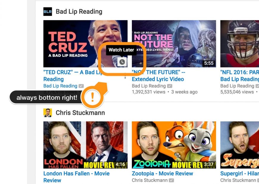screenshot indicating where the watch later icon is on Youtube Videos