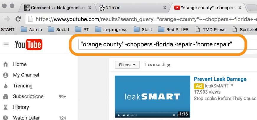 screenshot highlighting a specific youtube search to find specific results