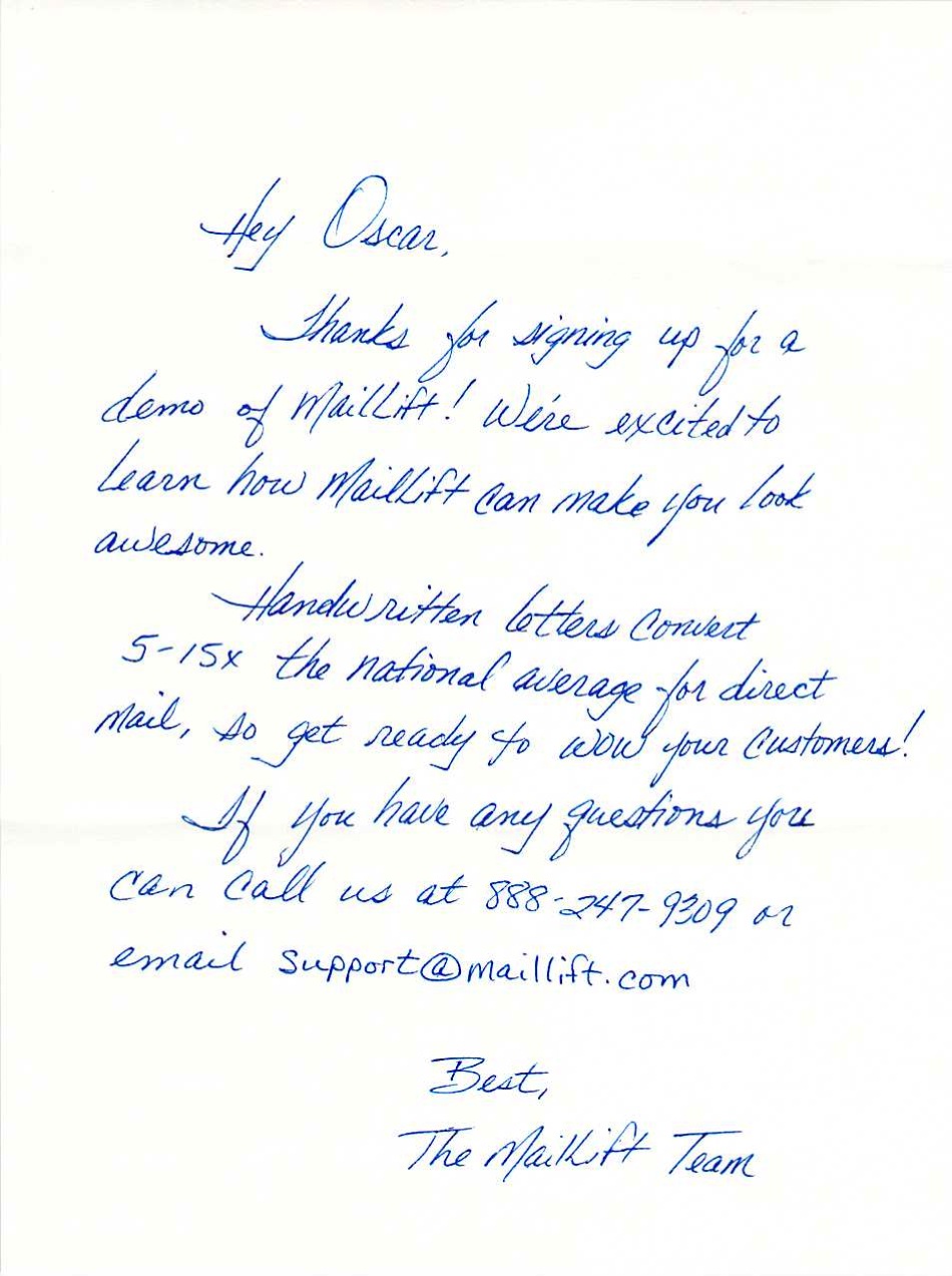 Picture of Maillift's handwritten letter