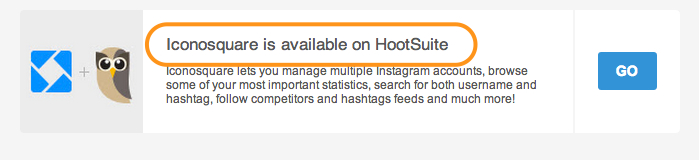 Screenshot highlighting Iconosquare availability on Hootsuite