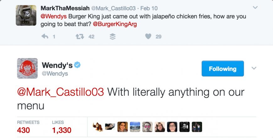 Screenshot of @Wendy's Twitter account replies