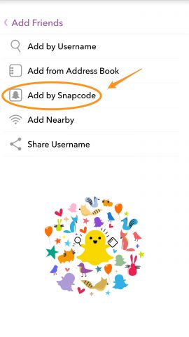 Add friends on Snapchat menu screenshot