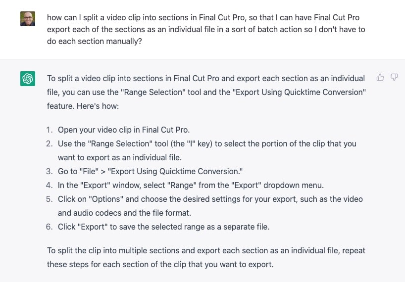 ChatGPT Prompts and Commentary #001 – How to do this in Final Cut Pro.