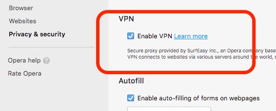 free vpn settings opera