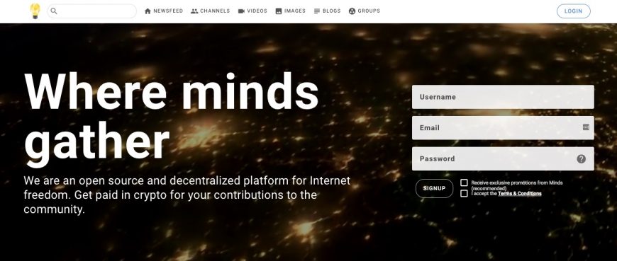 Screenshot of the new homepage at Minds.