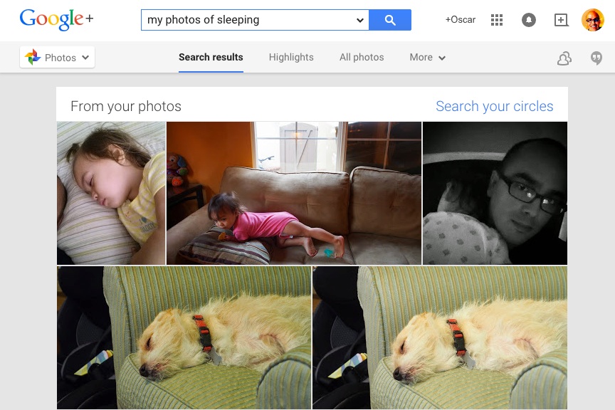 Google photos can search for activities in your photos and videos
